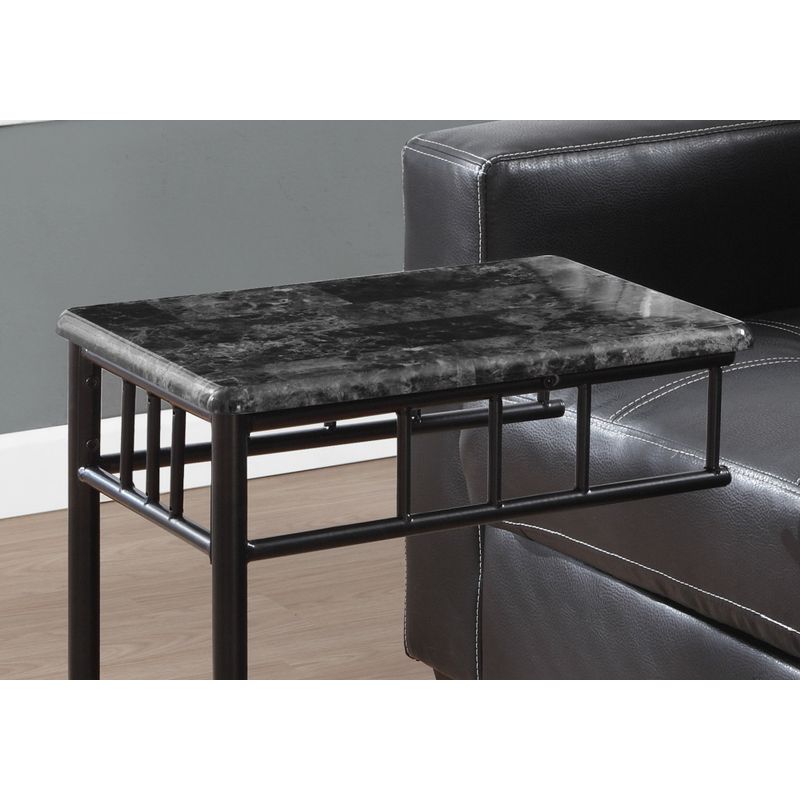 Accent Table/ C-shaped/ End/ Side/ Snack/ Living Room/ Bedroom/ Metal/ Laminate/ Grey Marble Look/ Black/ Transitional