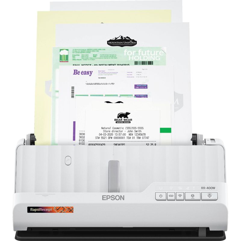 Epson - RapidReceipt RR-400W Wireless Duplex Compact Desktop Receipt and Document Scanner - White