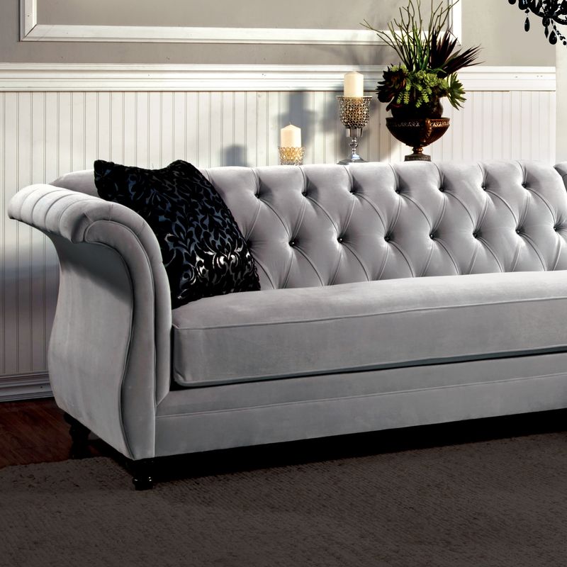 Traditional Transitional Fabric Tufted Sectional in Warm Gray