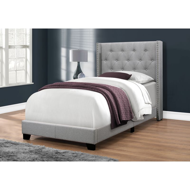 Bed - Twin Size / Grey Linen With Chrome Trim