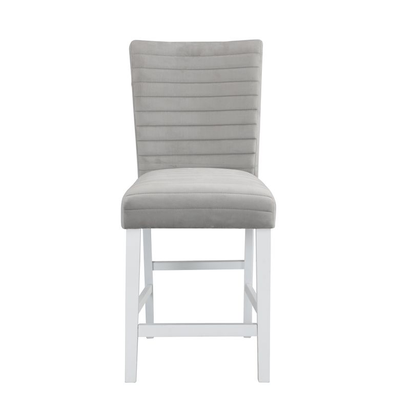 ACME Elizaveta Counter Height Chair (Set-2), Gray Velvet, Faux Crystal Diamonds &White High Gloss Finish