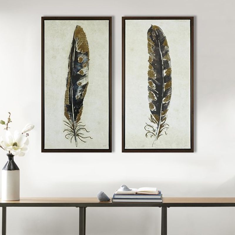 Gilded Feathers Gold Foil 2-piece Canvas Wall Art Set