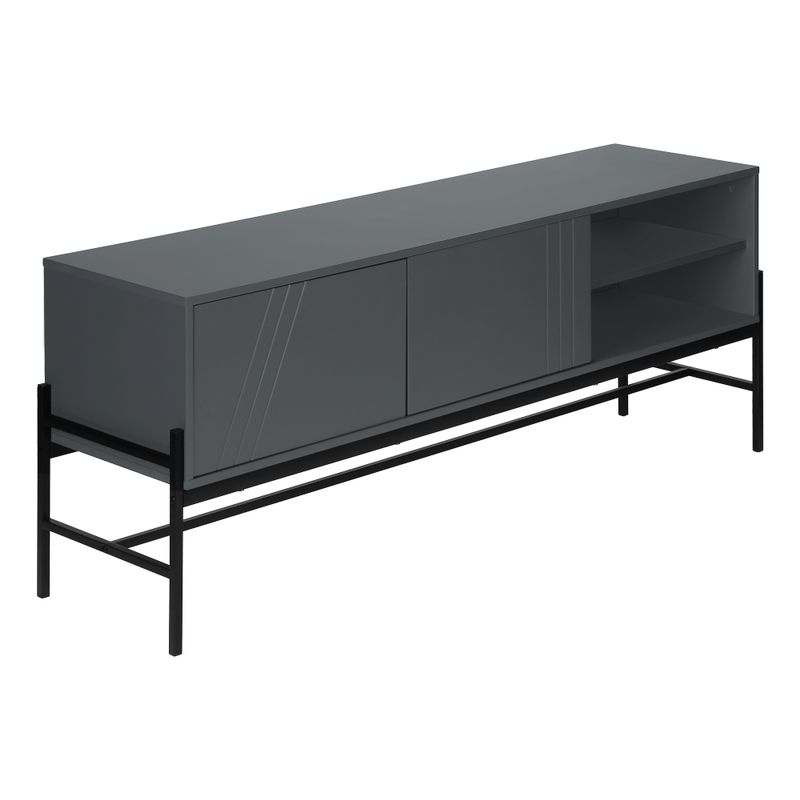 TV Stand - 60"L / Grey / Black Metal With Storage