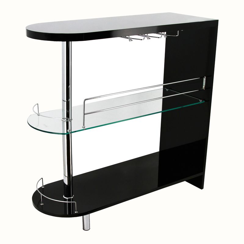 Contemporary Wood 2-Shelf Mini Server in Black/Chrome