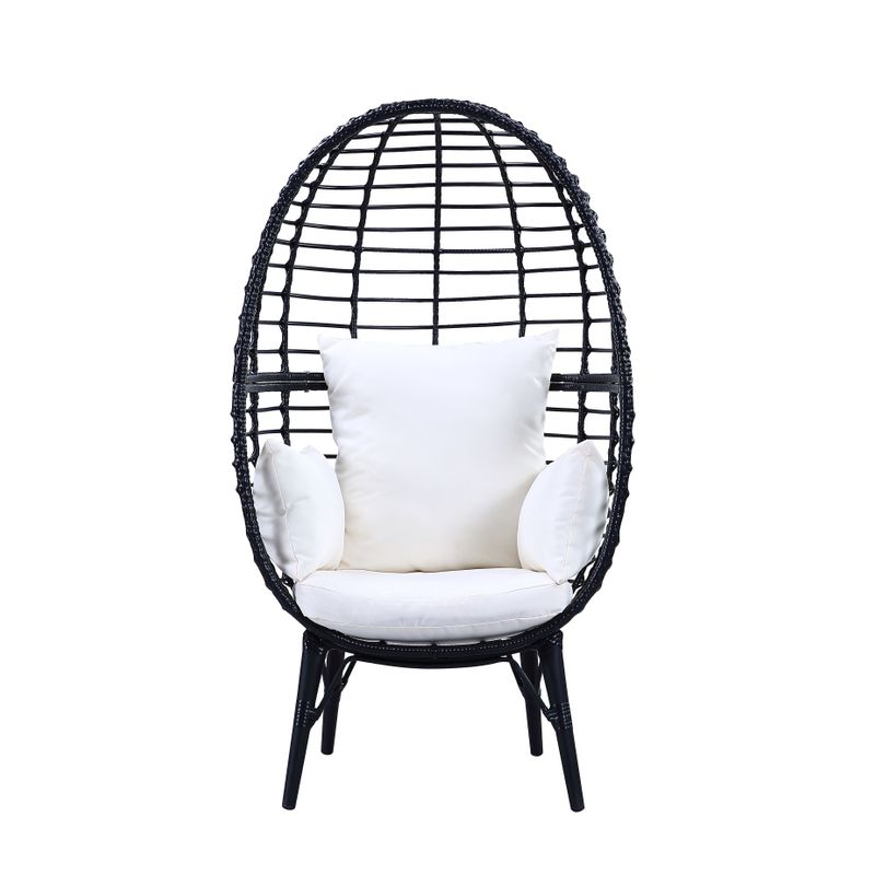 ACME Penelope Patio Lounge Chair, Light Gray Fabric & Black Finish