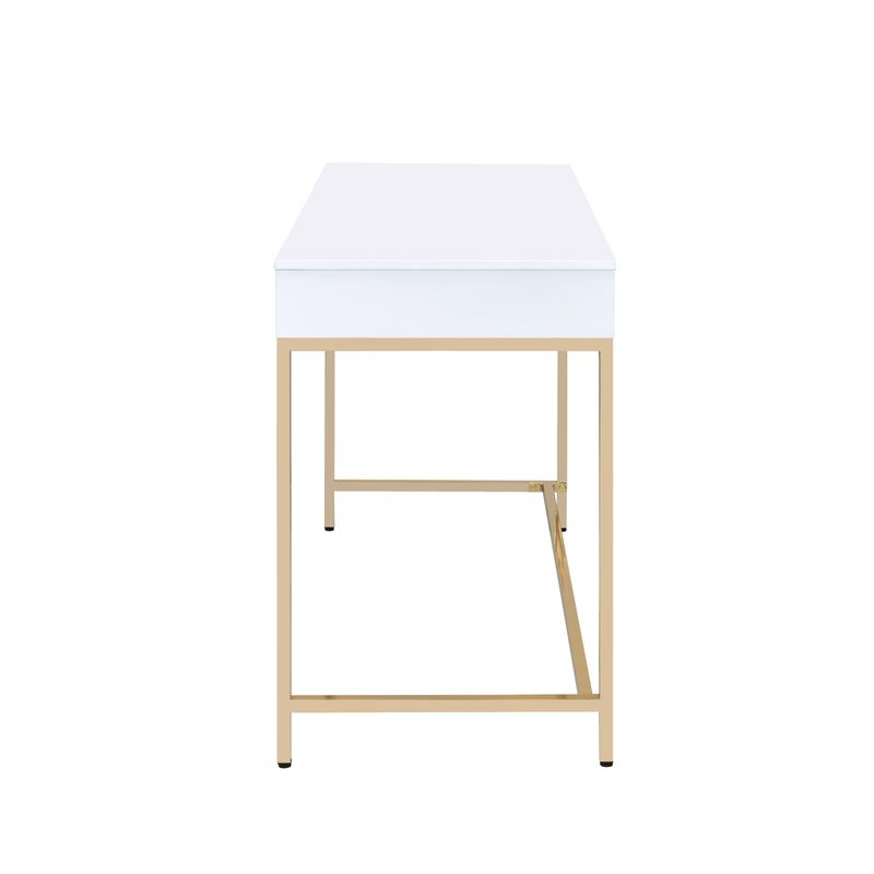 ACME Ottey Vanity Desk(Same 92540), White High Gloss & Gold Finish