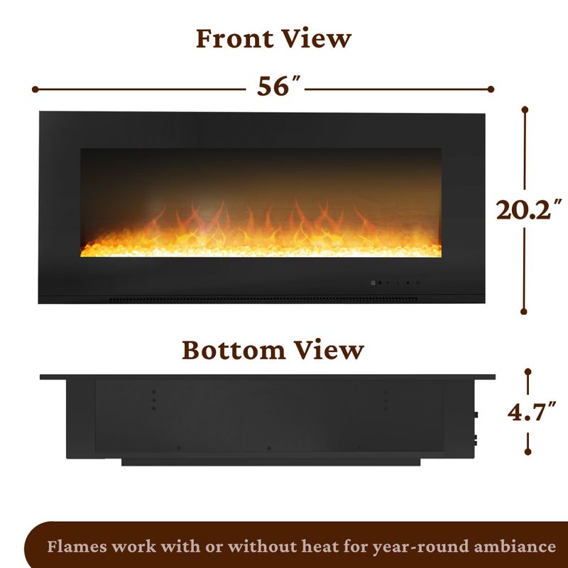 Metropolitan 56-In. Wall-Mount Electric Fireplace in Black with Crystal Rock Display