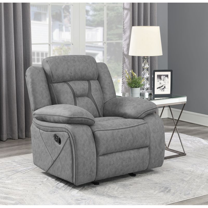 Higgins Overstuffed Upholstered Glider Recliner Grey