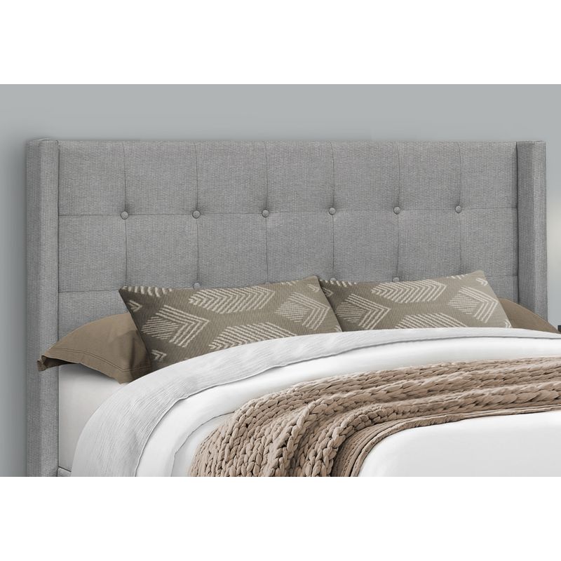 Bed - Queen Size / Grey Linen With Chrome Metal Legs