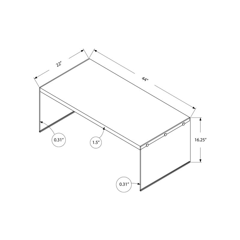 Coffee Table/ Accent/ Cocktail/ Rectangular/ Living Room/ 44"L/ Tempered Glass/ Laminate/ Glossy White/ Clear/ Contemporary/ Modern