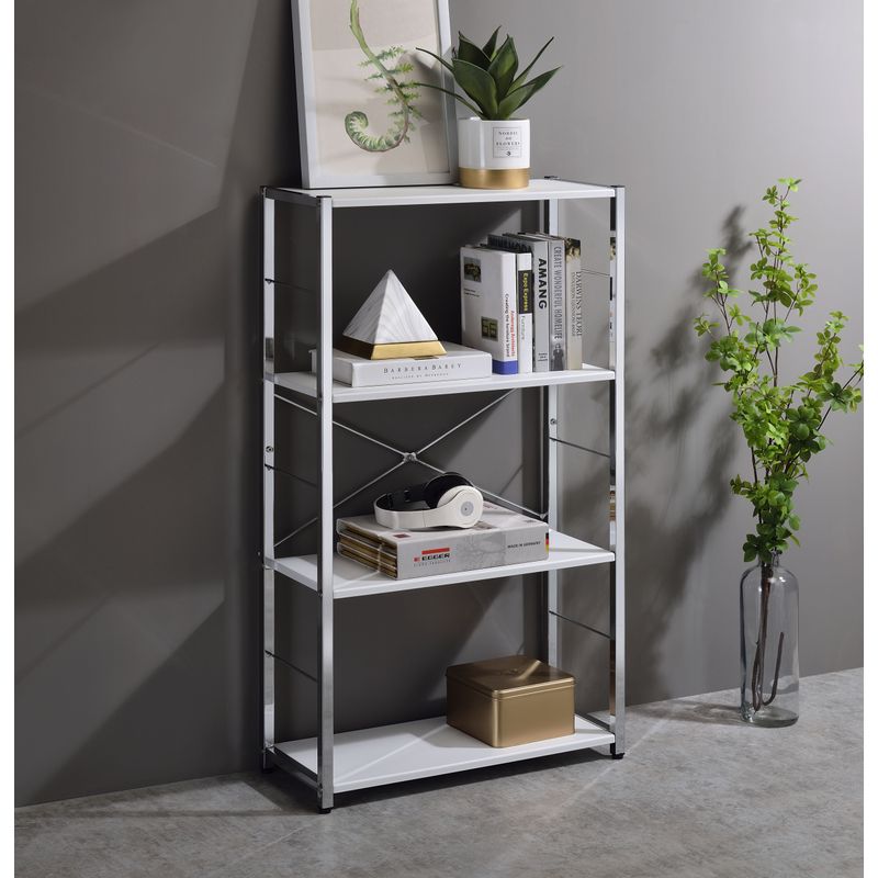 ACME Tennos Bookshelf, White & Chrome Finish