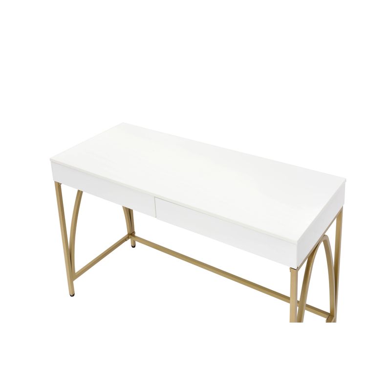 ACME Lightmane Vanity Desk(Same 92660), White High Gloss & Gold Finish