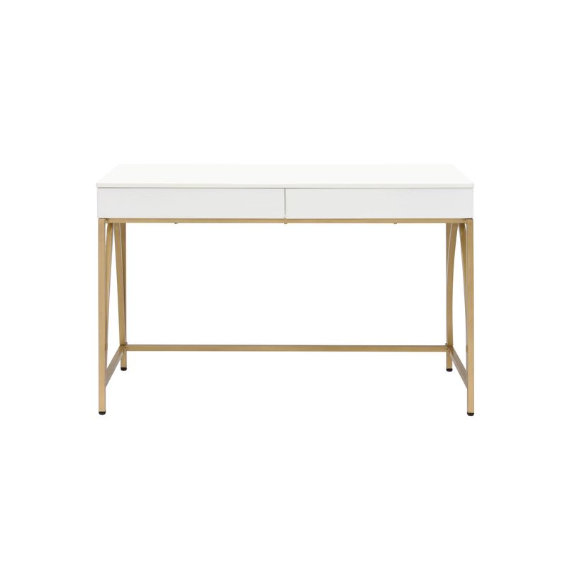 ACME Lightmane Vanity Desk(Same 92660), White High Gloss & Gold Finish