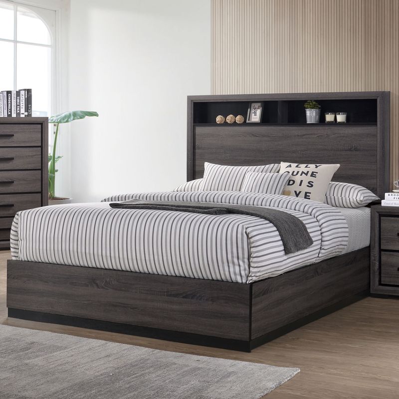 Contemporary Wood King Storage Panel Bed in Gray