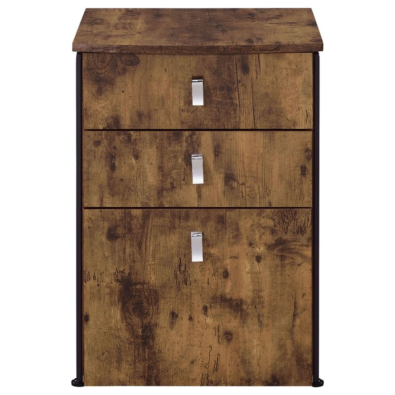 Estrella 3-drawer File Cabinet Antique Nutmeg and Gunmetal