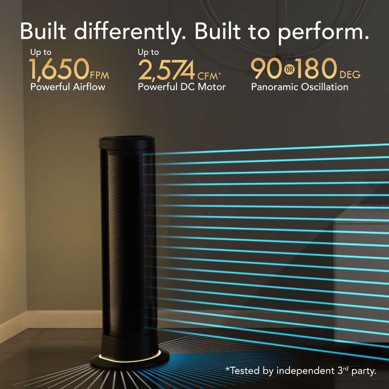 Vornado - ARA Oscillating Ambient Light Tower Fan with Remote, 40 Inch, Quiet Powerful fan, 5 Speeds, Touch Control - Black