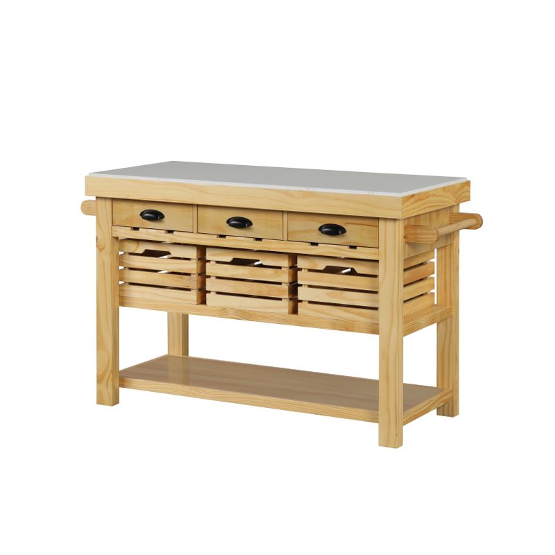 ACME Grovaam Kitchen Island, Marble Top & Natural Finish