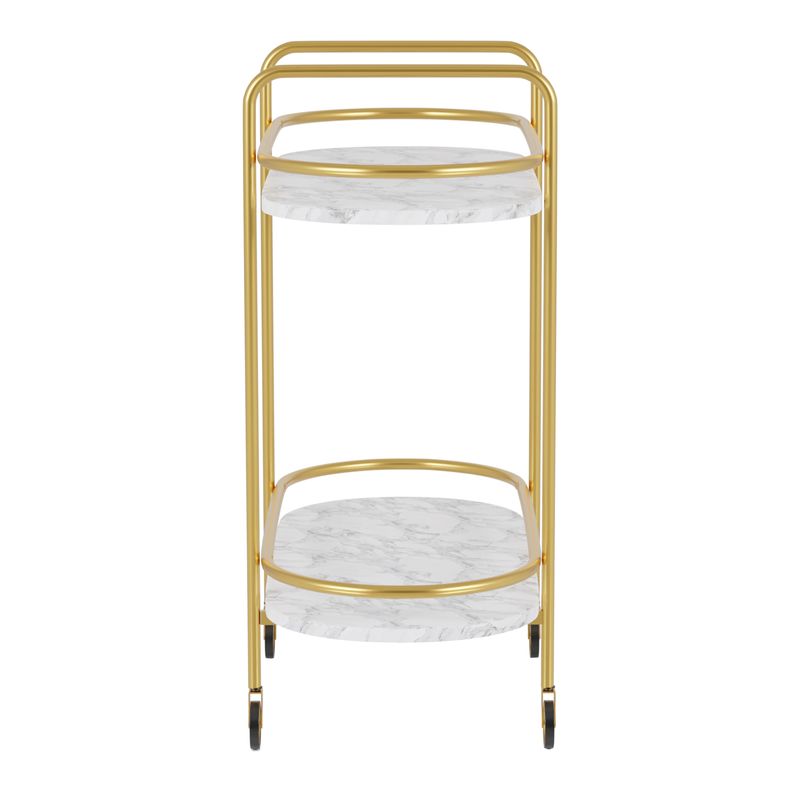 Contemporary Modern Metal 2-Shelf Serving Cart in Gold/White