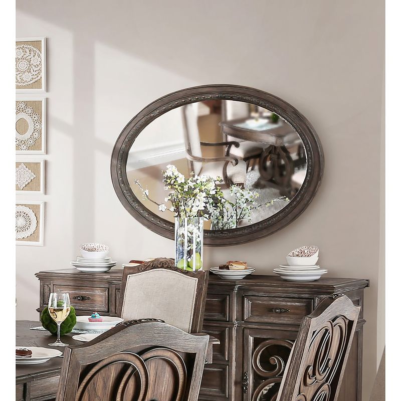 Solid Wood Oval Mirror in Rustic Natural Tone