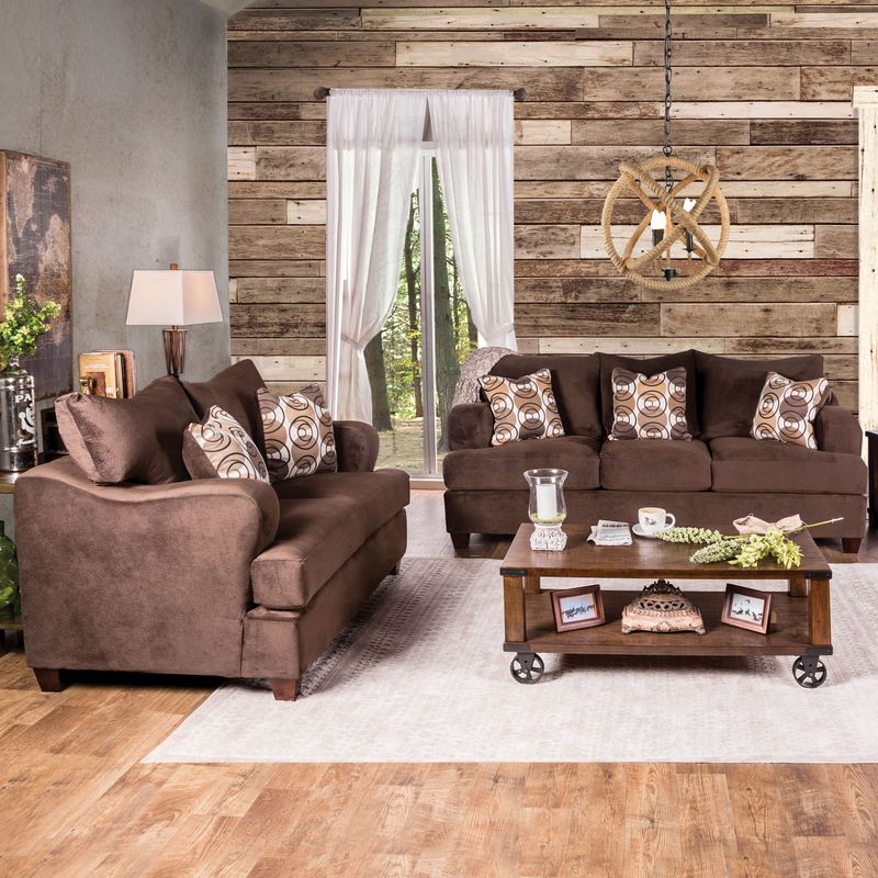 Transitional Fabric 2-Piece Sofa Set in Chocolate