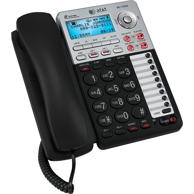 AT&T - ML17939 2-Line Corded Phone with Digital Answering System - Black/Silver