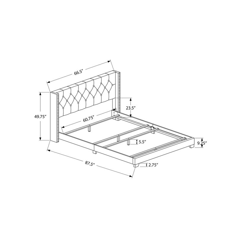 Bed - Queen Size / Light Grey Velvet With Chrome Trim