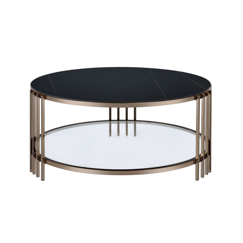 ACME Abisha 3pc Living Room Table Set, Sintered Stone Top & Champagne Finish