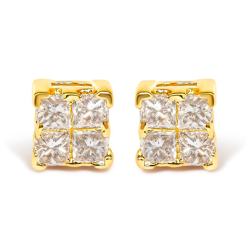 10KT Yellow Gold Princess Diamond Stud Earring (1/4 cttw, J-K Color, I1-I2 Clarity)