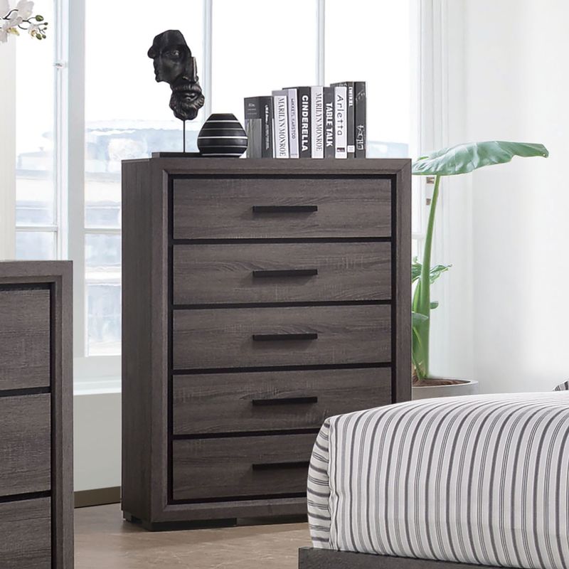 Contemporary Wood 5-Drawer Chest in Gray