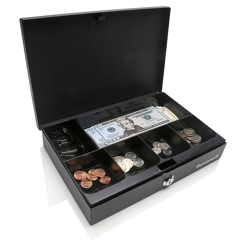 Honeywell - Steel Low Profile Cash Box with Key Lock - Black