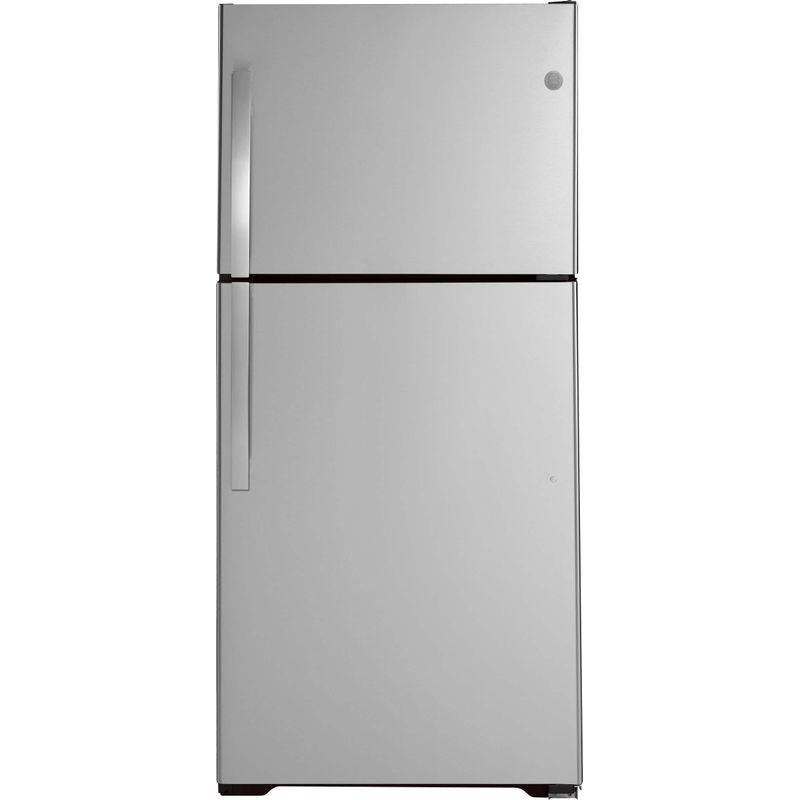 GE - 21.9 Cu. Ft. Top-Freezer Refrigerator with Garage Ready Performance - Stainless Steel