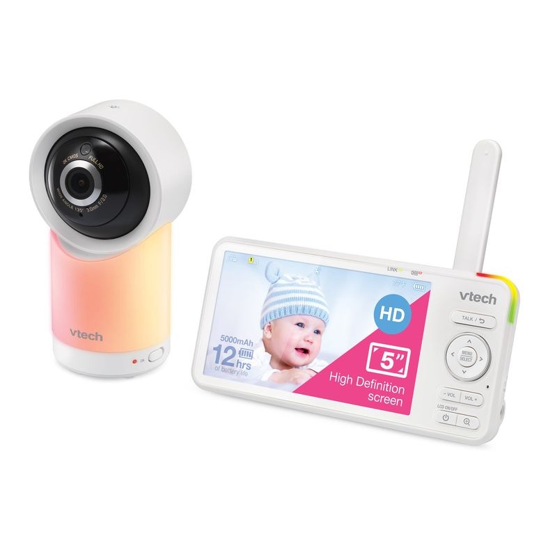 VTech - 1080p Smart WiFi Remote Access 360 Degree Pan & Tilt Video Baby Monitor with 5" Display, Night Light - White