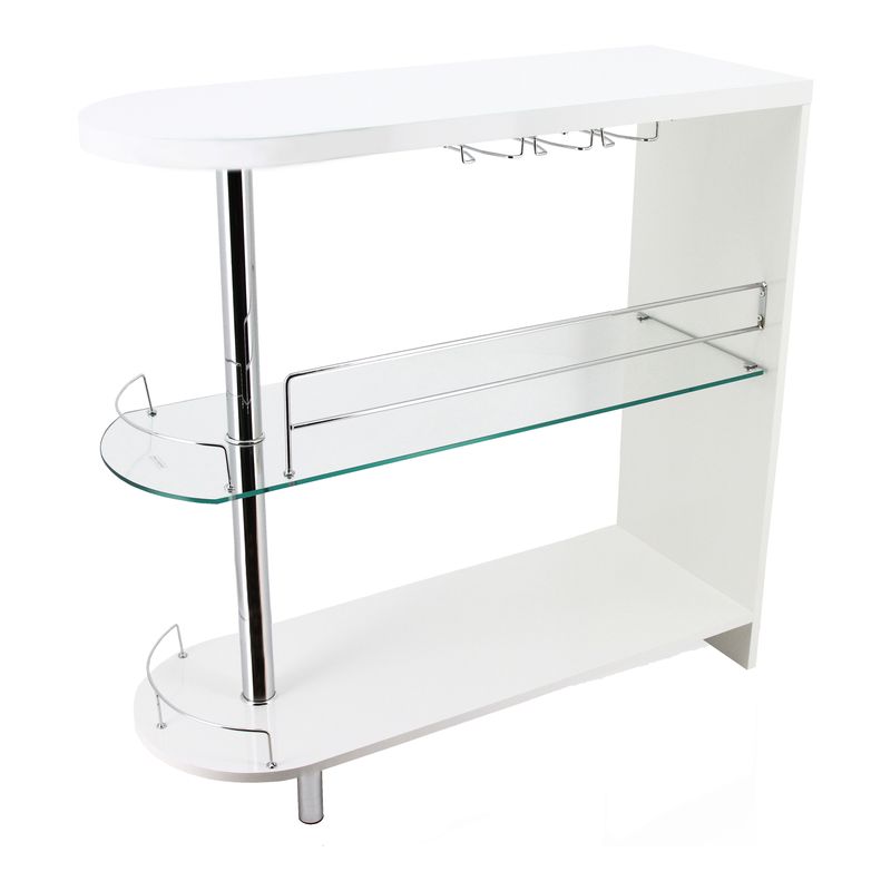 Contemporary Wood 2-Shelf Mini Server in Off-White/Chrome