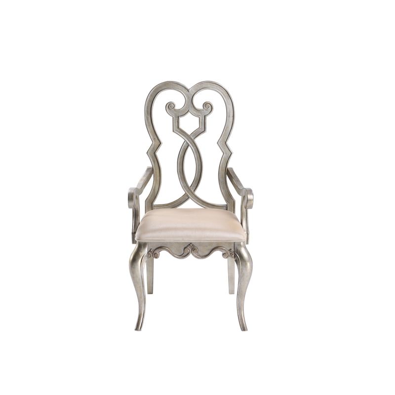 ACME Esteban Arm Chair (Set-2), Ivory Velvet & Antique Champagne Finish