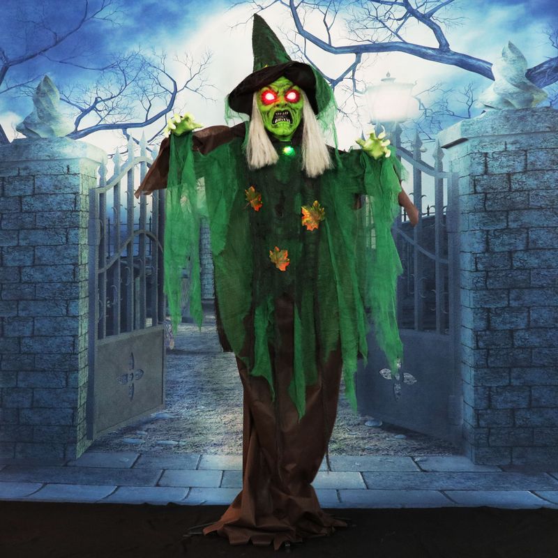 Animatronic Talking Forest Witch with Movement and Lights for Scary Halloween Decoration