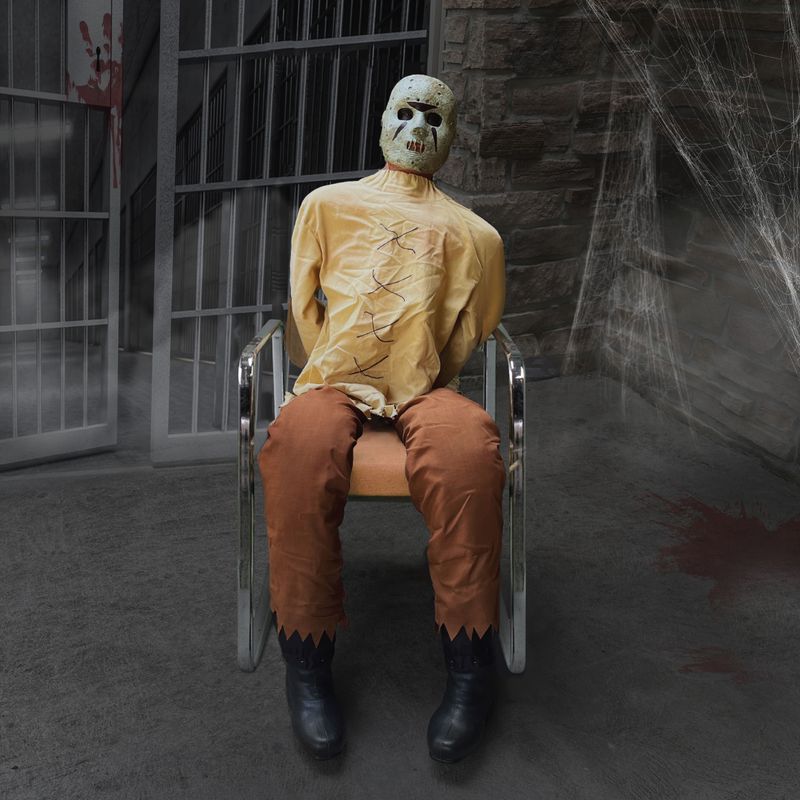 Motion-Activated Thrashing Prisoner by Tekky, Sitting Premium Halloween Animatronic, Plug-In or Battery