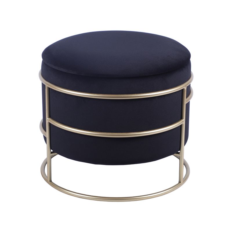 Techni Home Elegant Velvet Round Ottoman with Gold Frame and Storage, Black