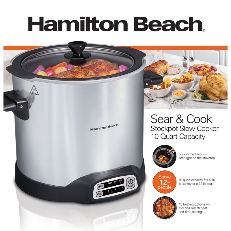 Hamilton Beach - 10qt Sear & Cook Stockpot Slow Cooker Silver