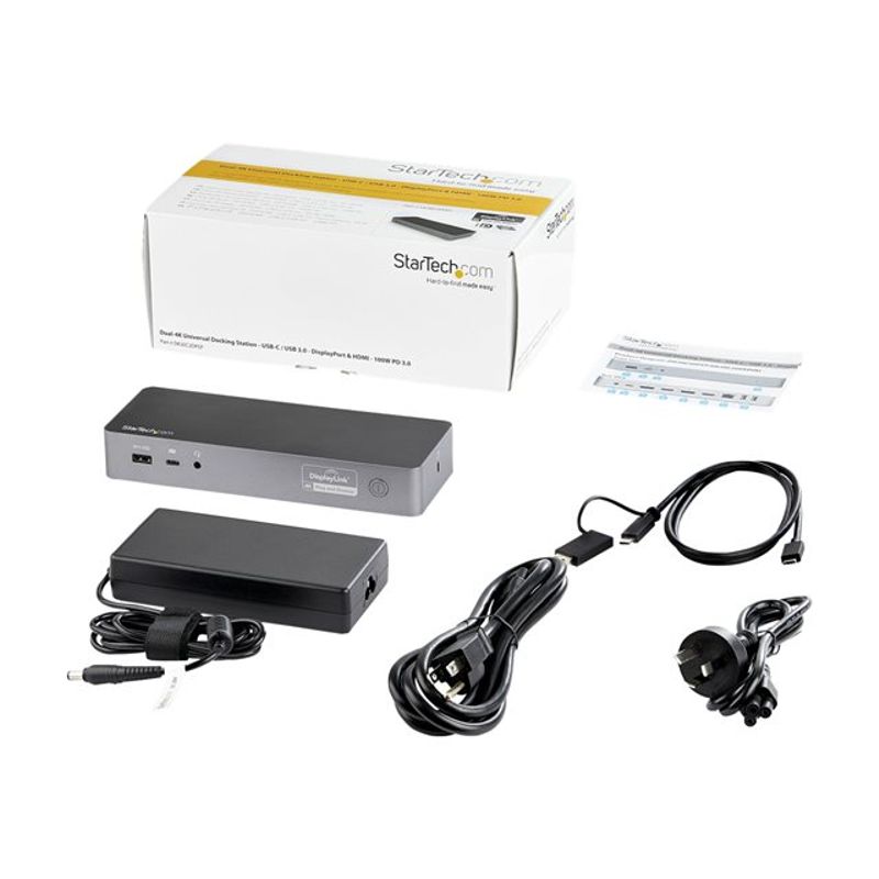 StarTech.com USB-C USB-A Dock Hybrid Universal Laptop Docking Station with 100W Power Delivery Dual Monitor 4K 60Hz HDMI DisplayPort 4x USB 