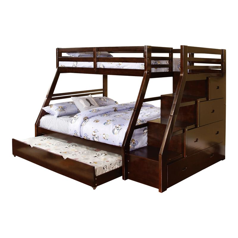 Transitional Wood Twin over Full Storage Bunk Bed in Dark Walnut