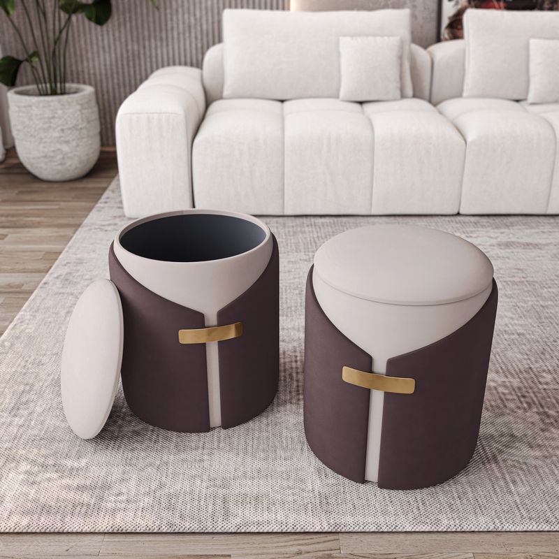 Techni Home Two-Toned Vanity Stool Ottoman with Storage