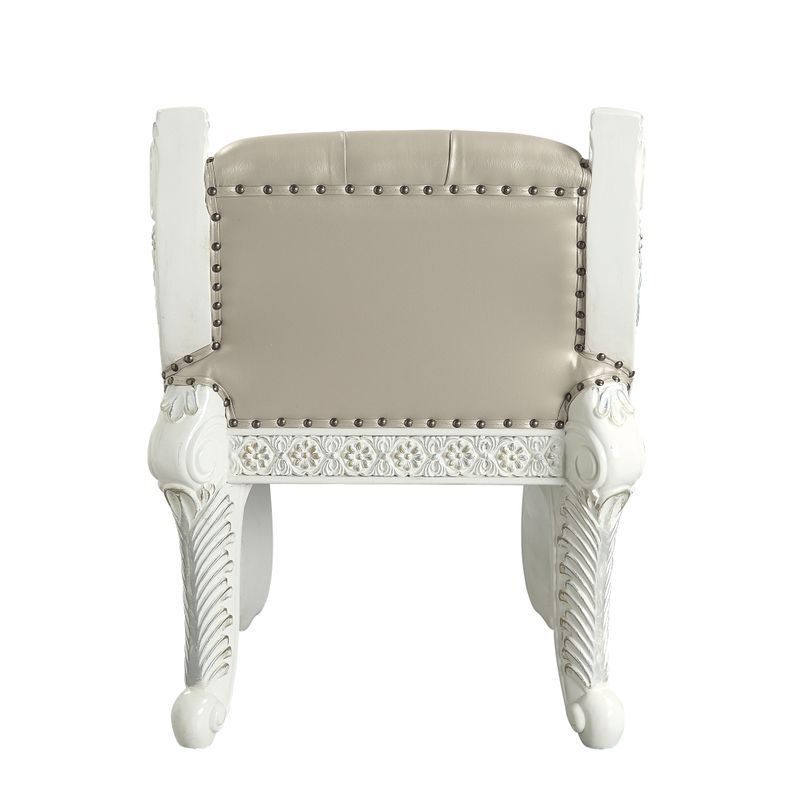 ACME Vanaheim Vanity Stool, Beige Synthetic Leather & Antique White Finish