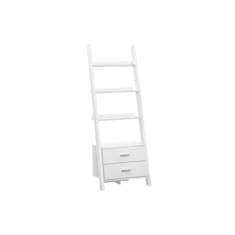 Bookshelf/ Bookcase/ Etagere/ Ladder/ 4 Tier/ 69"H/ Office/ Bedroom/ Laminate/ White/ Contemporary/ Modern