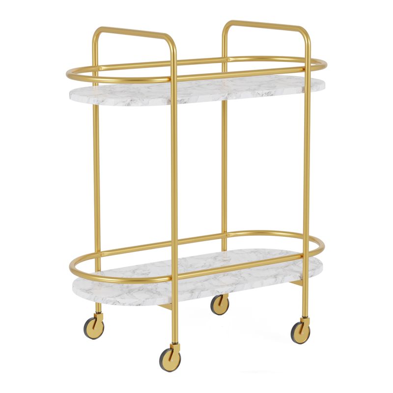 Contemporary Modern Metal 2-Shelf Serving Cart in Gold/White