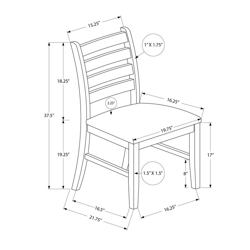 Dining Chair - 2Pcs / 37"H Brown / Dark Brown Pu Seat