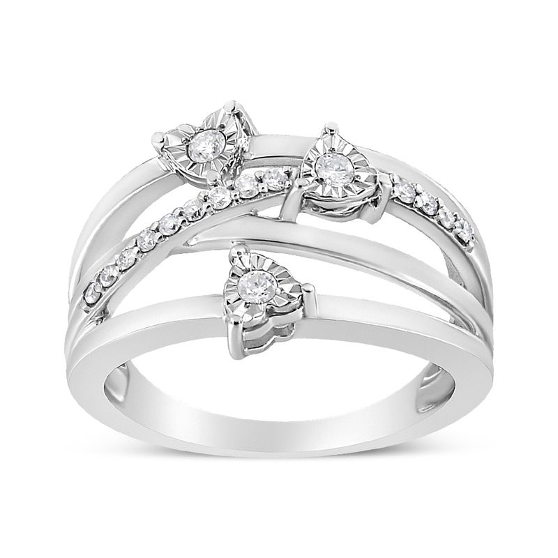 .925 Sterling Silver 1/5 Cttw Miracle-Set Diamond Heart Cross-Over Bypass Ring (I-J Color, I2-I3 Clarity) - Size 9