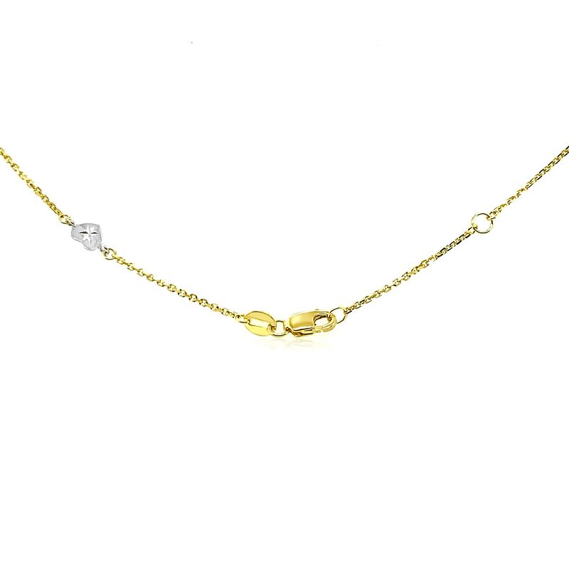 14k Two Tone Gold Anklet with Diamond Cut Heart Style Stations (10 Inch)
