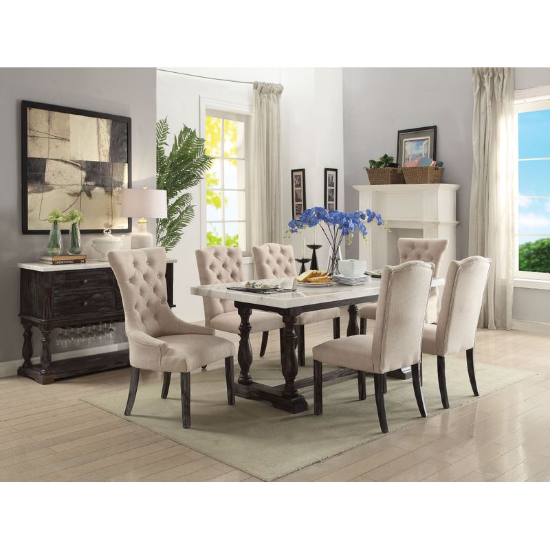 ACME Gerardo Server, White Natural Marble Top & Weathered Espresso