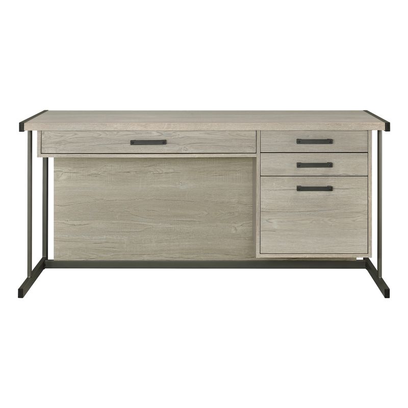 Loomis 4-drawer Rectangular Office Desk Whitewashed Grey and Gunmetal