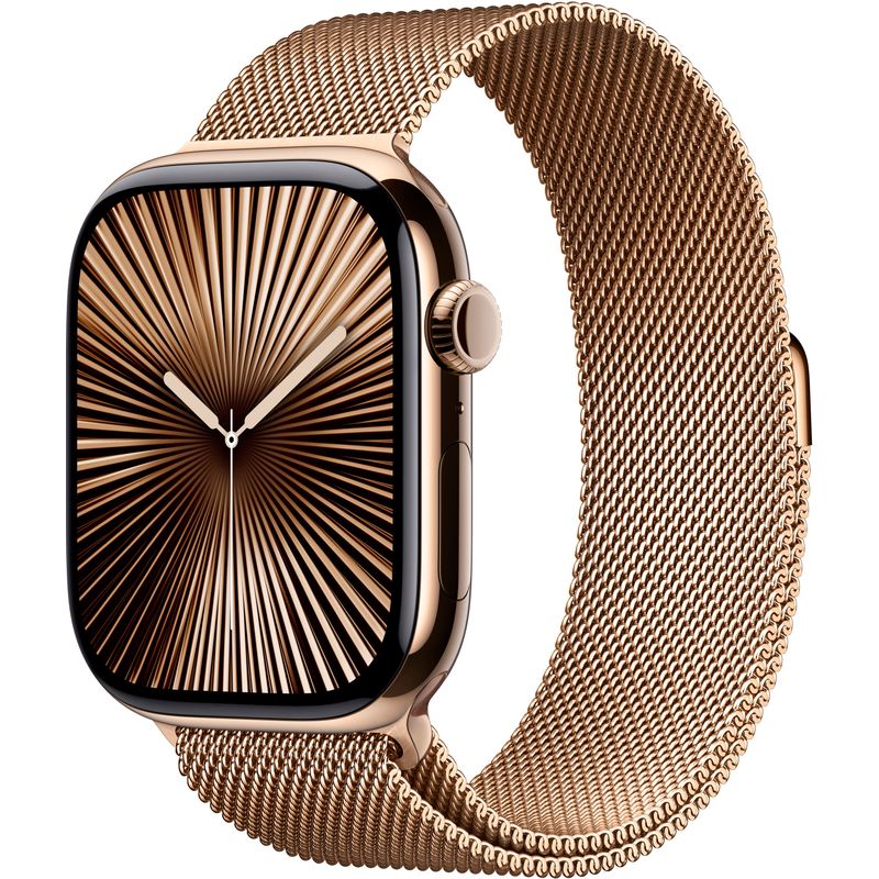 Apple Watch Series 10 (GPS+Cellular) 46mm Titanium Case with Gold Milanese Loop - M/L - Gold